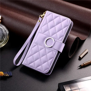 étui de téléphone portable violet matelassé avec anneau métallique accessoire mode GoHappy.fr