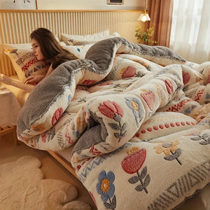 Couverture Polaire Flanelle Épaisse Hiver Chaude Motifs Floraux - Couverture Polaire GoHappy