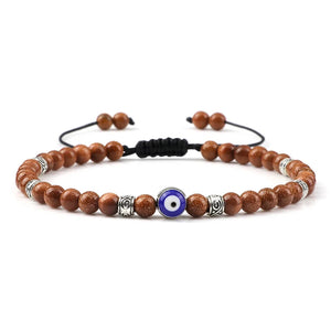 Bracelet Nazar Sable Cuivré argenté, perles fines et motif œil bleu | GoHappy France