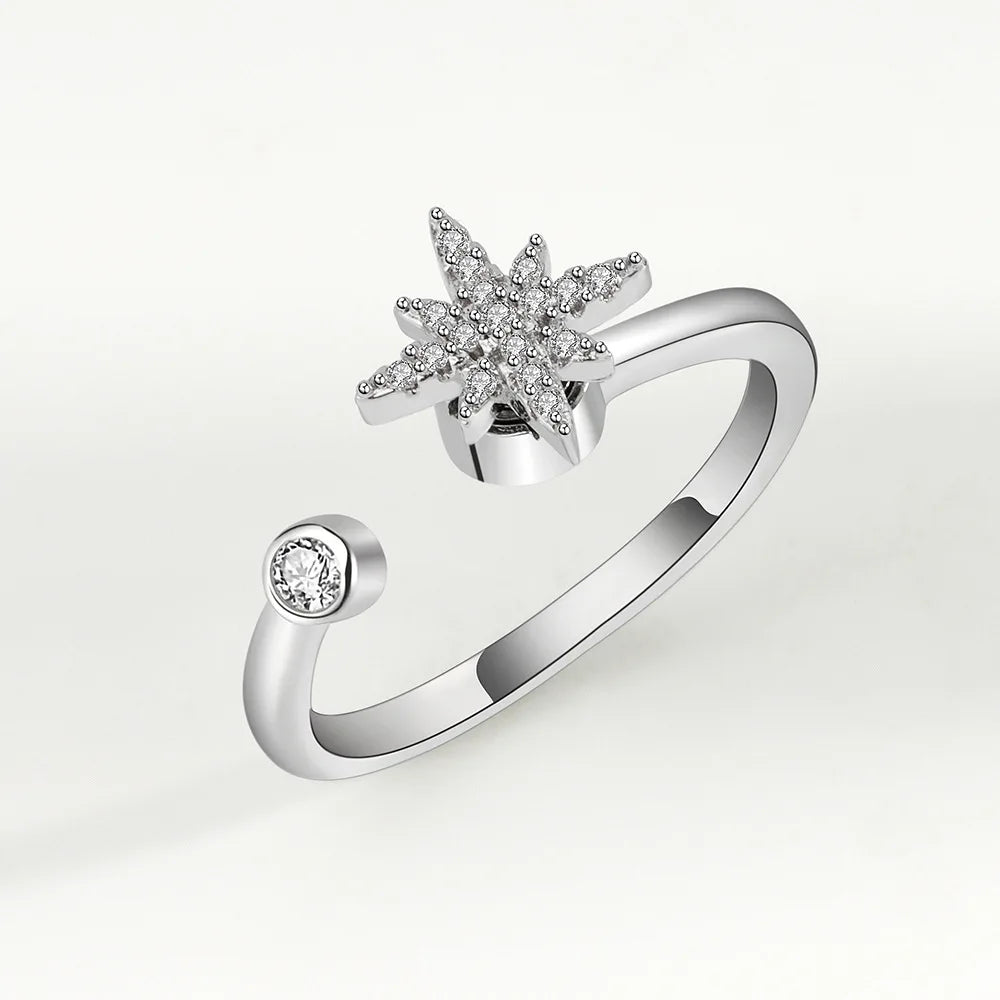 Bagues Spinner Rotatives Fleur Abeille en Cristal Argent Ajustables