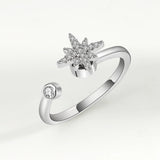 Bagues Spinner Rotatives Fleur Abeille en Cristal Argent Ajustables