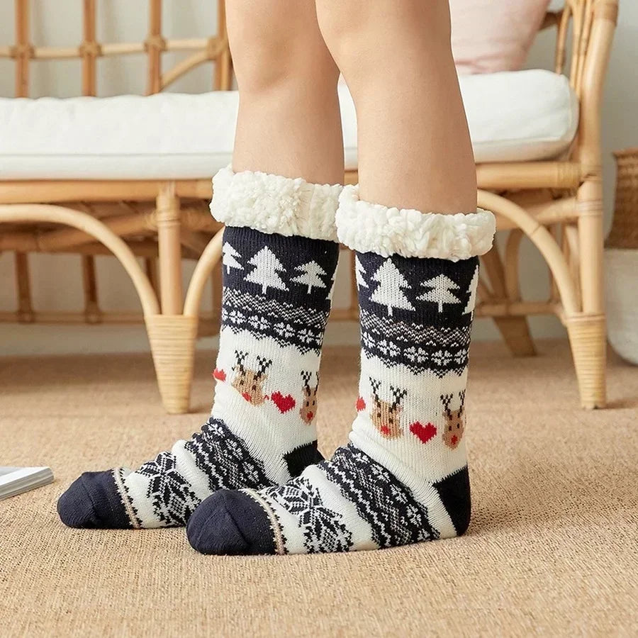 Chaussettes Douillettes Noël Femme Ado Fourrées Antidérapantes