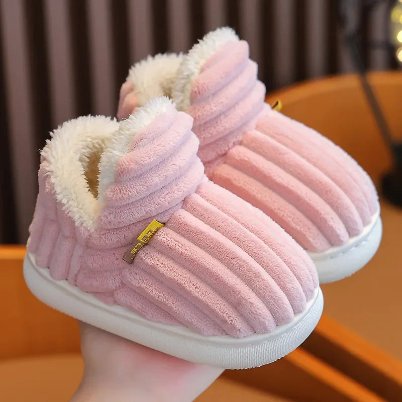 Chaussons d'intérieur femme en velours rose, semelle blanche, doublure chaude