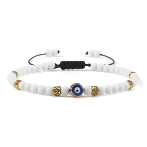 Bracelet Nazar Blanc Porcelaine doré, perles fines et motif œil bleu | GoHappy France