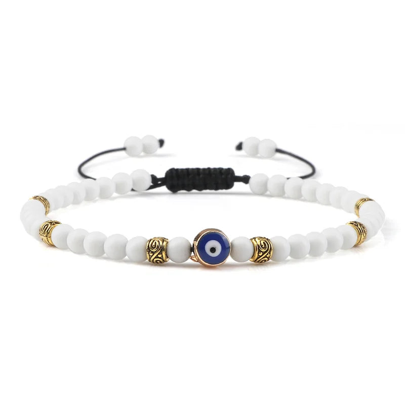 Bracelet Nazar Blanc Porcelaine doré, perles fines et motif œil bleu | GoHappy France
