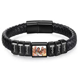 Bracelet en Cuir Homme Personnalisé Photo Famille Prénoms Gravés - bracelet prénoms homme GoHappy