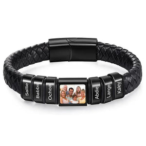 Bracelet en Cuir Homme Personnalisé Photo Famille Prénoms Gravés - bracelet prénoms homme GoHappy