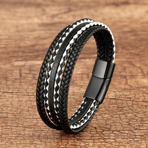 Bracelet Masculin Cuir Tressé Style Bohème Fermoir Aimanté - bracelet cuir GoHappy