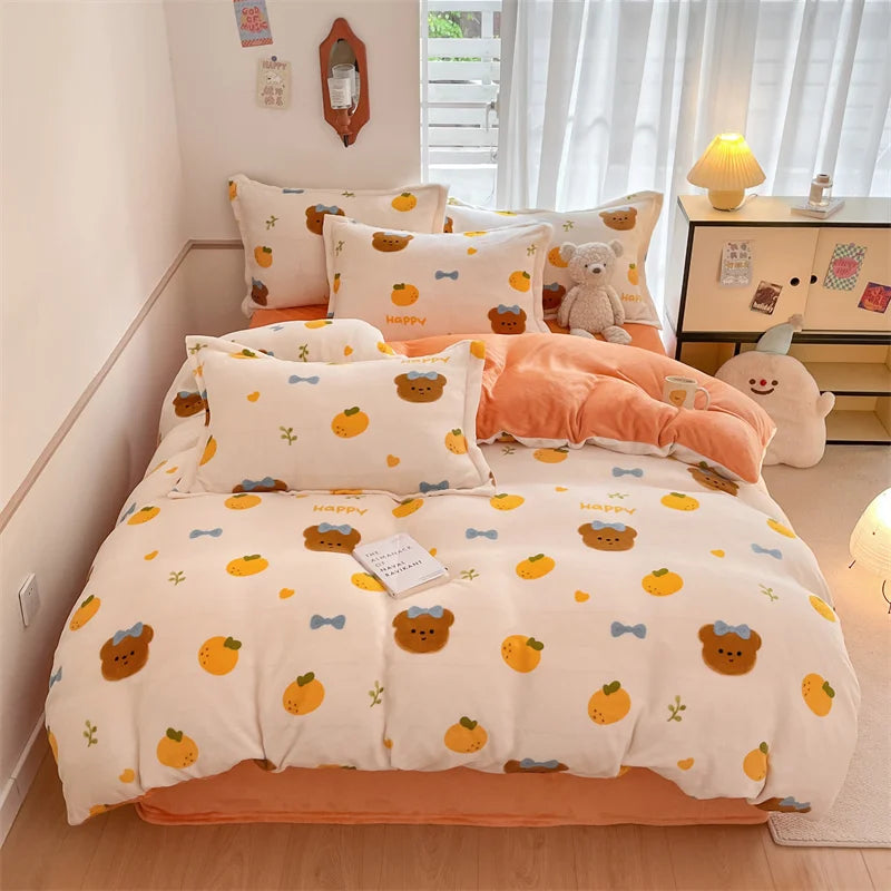 Housse Couette Velours Enfant Motifs Cartoon Douce Chaude 150-220cm