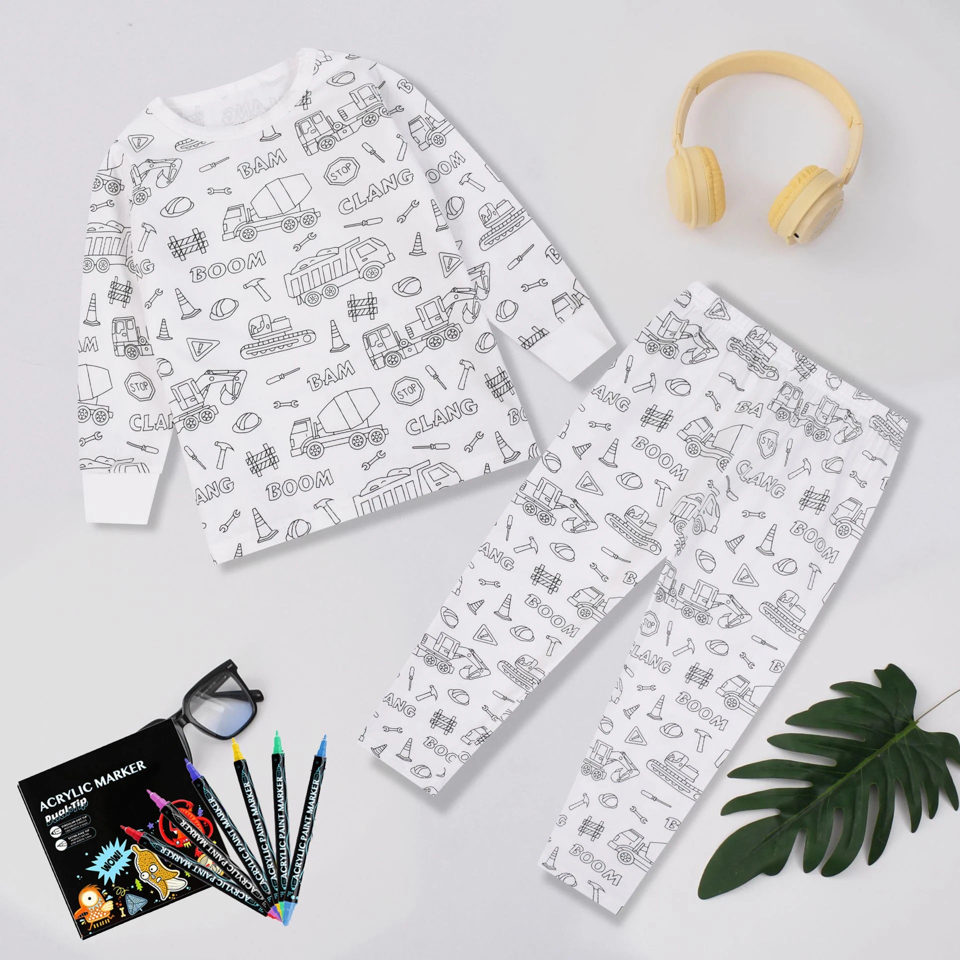 Pyjama Enfant à Colorier Créatif Réutilisable 6 Feutres Inclus