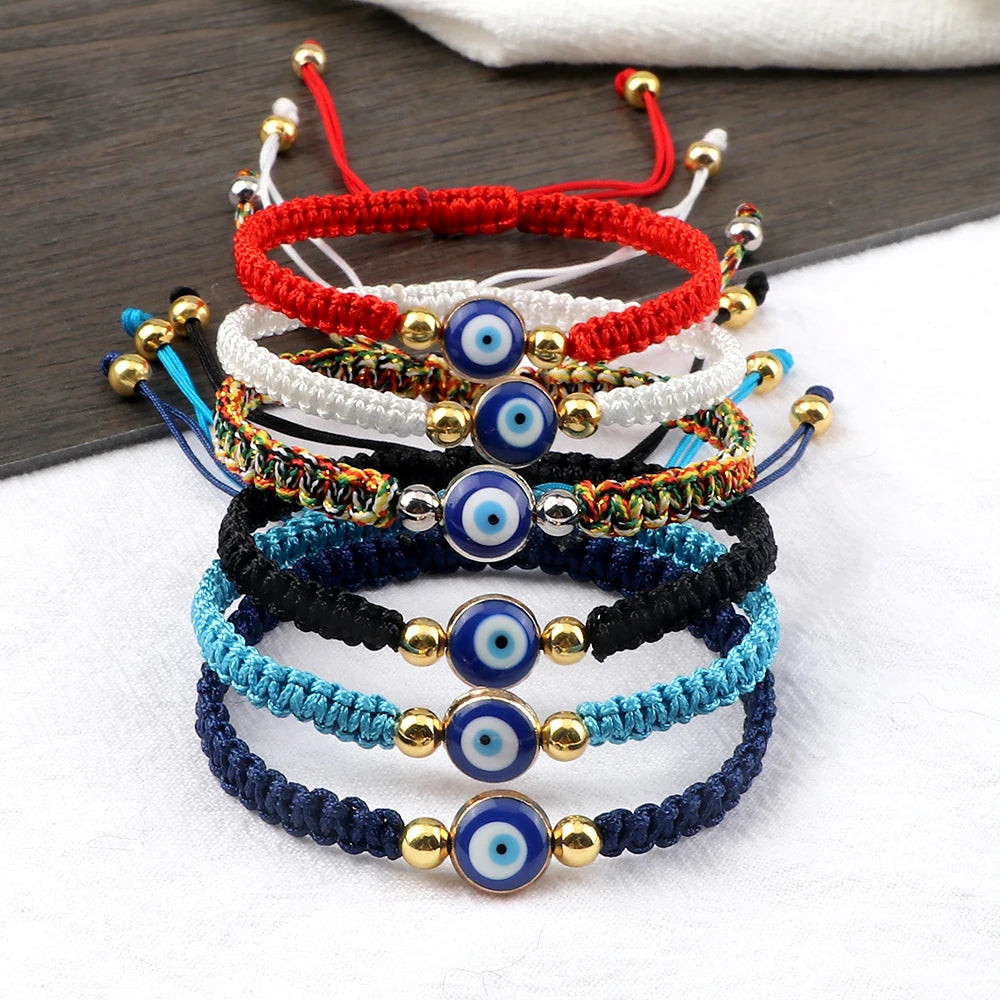 Bracelets Porte-Bonheur Evil Eye en Tissu Tressé