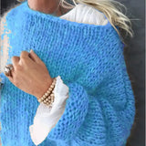 Pull femme Mila bleu azur maille duveteuse manches longues encolure ronde GoHappy France
