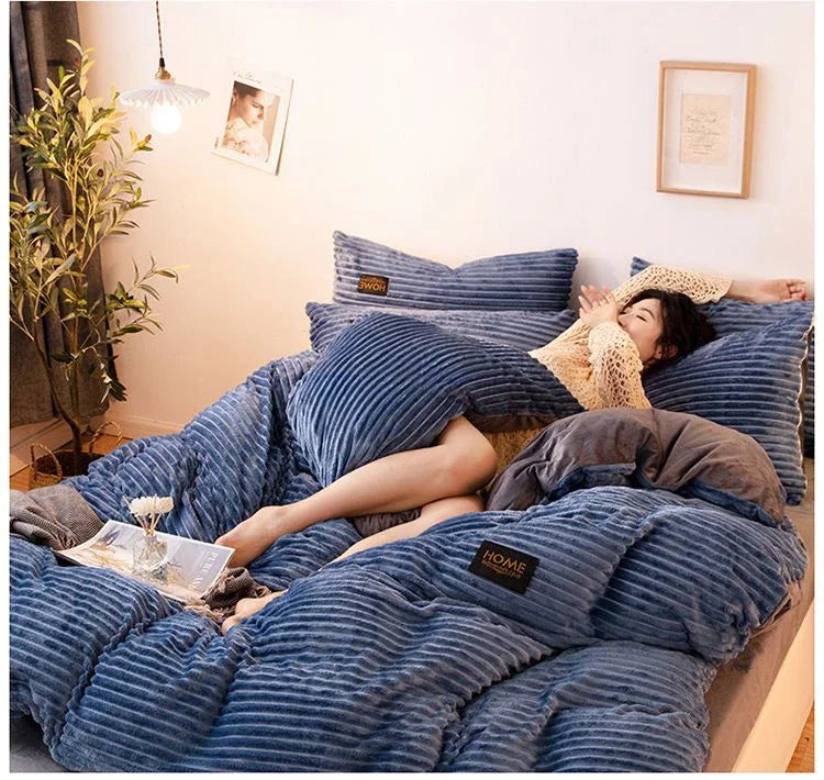 Parure Lit Velours 3 Pièces Housse Couette Taies Hiver