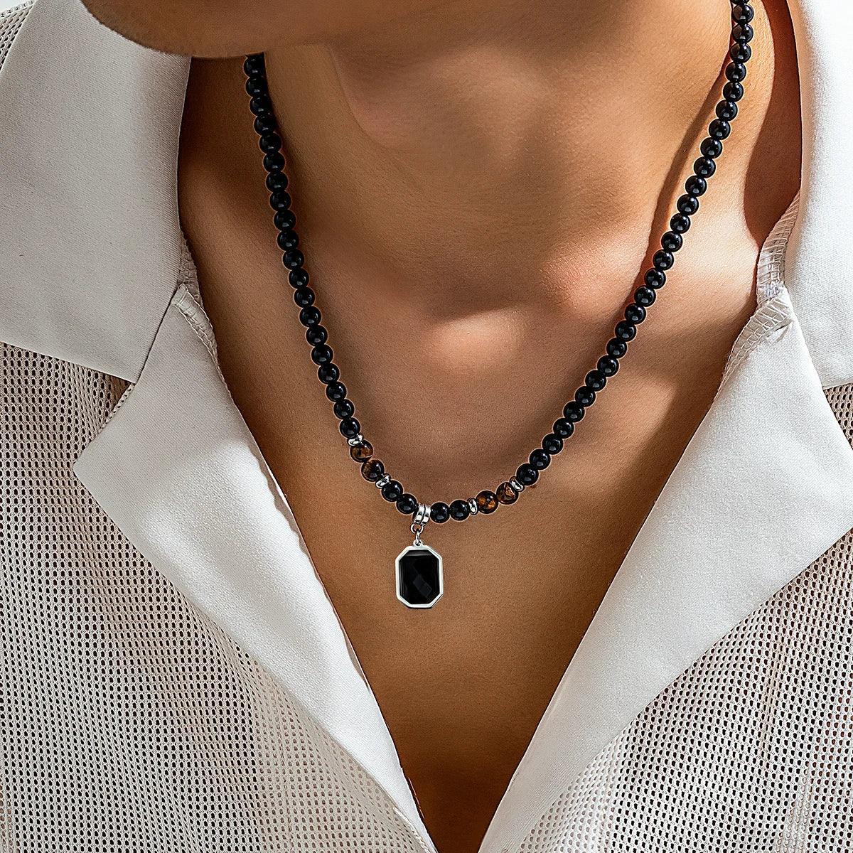 Collier Black Karma Perles Noires Pendentif Homme - collier homme GoHappy