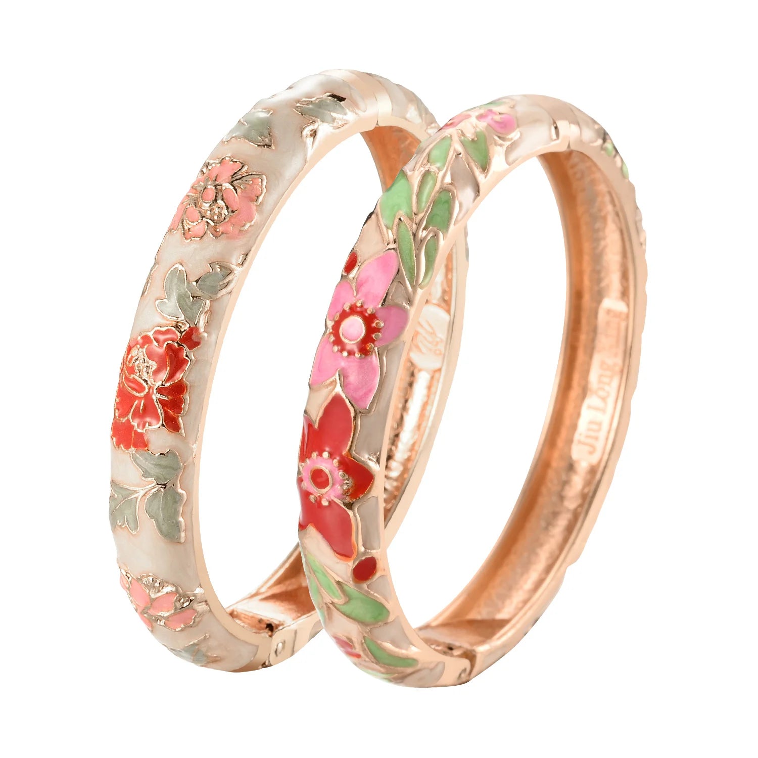 Jaipur Email bracelet jonc floral plaqué or rose