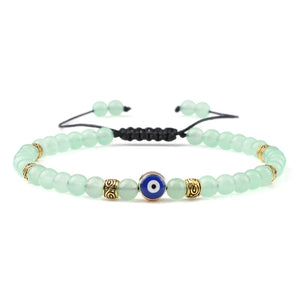 Bracelet Nazar Menthe Douce dorée, perles fines et motif œil bleu | GoHappy France