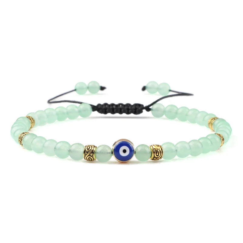 Bracelet Nazar Menthe Douce dorée, perles fines et motif œil bleu | GoHappy France