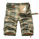 Short cargo homme été coton multipoches plage carreaux