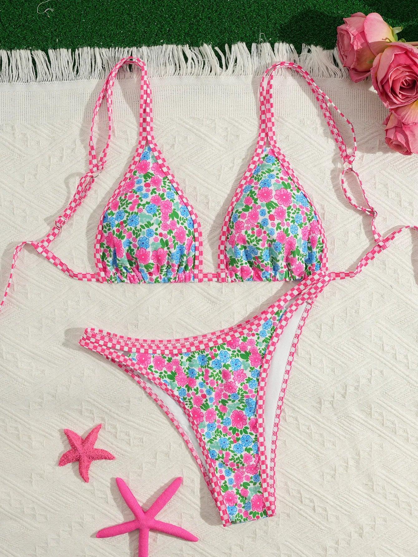 Bikini Fruity Love Triangle Double Bretelles String Imprimé Femme - maillot de bain bikini GoHappy
