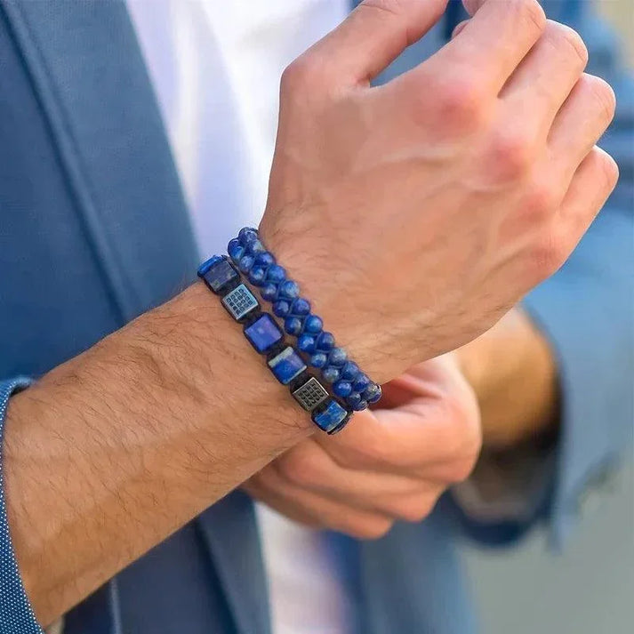 Bracelet macramé homme pierres naturelles lapis lazuli améthyste œil tigre