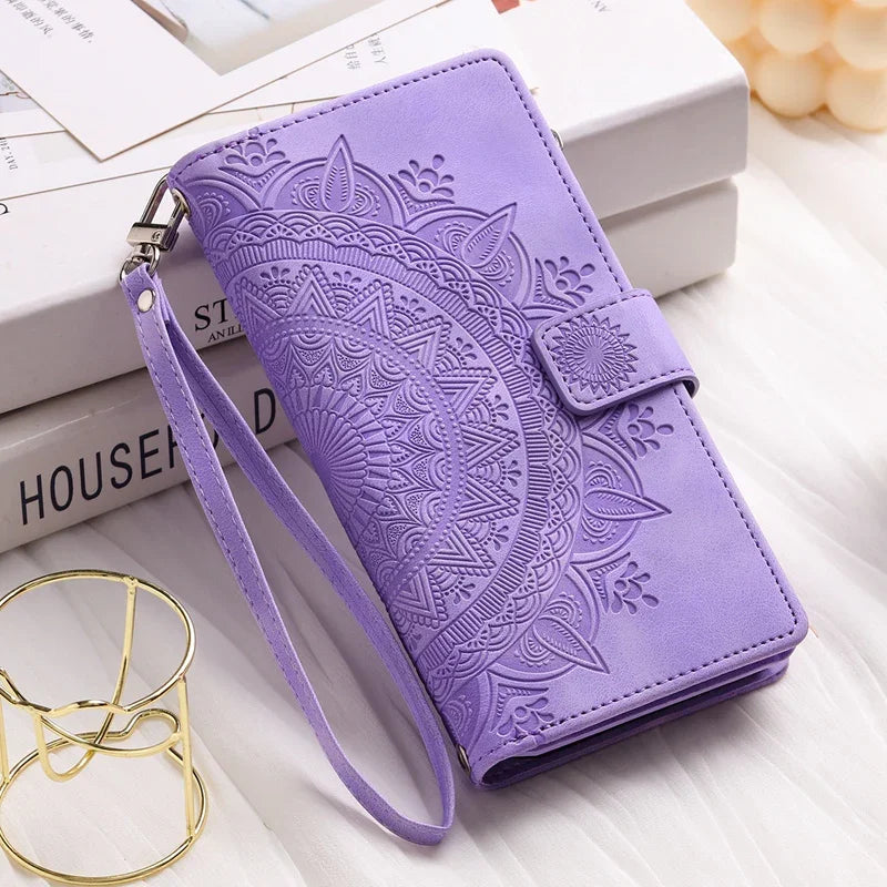 Protection iPhone Mandala Zip Portefeuille Cuir Gaufré Porte-Cartes - Coques pour téléphones portables GoHappy