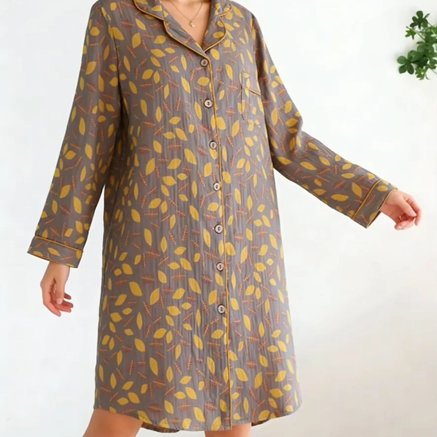 Chemise de Nuit Femme 100% Coton Floral Rétro Manches Longues - chemise de nuit GoHappy
