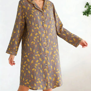 Chemise de Nuit Femme 100% Coton Floral Rétro Manches Longues - chemise de nuit GoHappy
