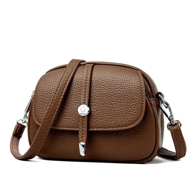 Sac Bandoulière Rétro Cuir Souple Femme - Petit Sac Rond Vintage 3 Compartiments