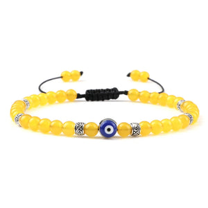 Bracelet Nazar Jaune Soleil argenté, perles fines et motif œil bleu | GoHappy France