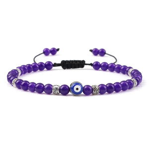 Bracelet Nazar Violet Iris doré, perles fines et motif œil bleu | GoHappy France