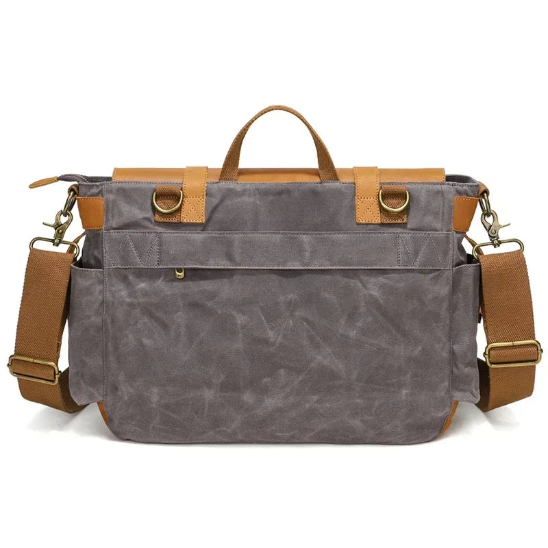 sac messager vintage gris et cuir beige style voyage GoHappy.fr