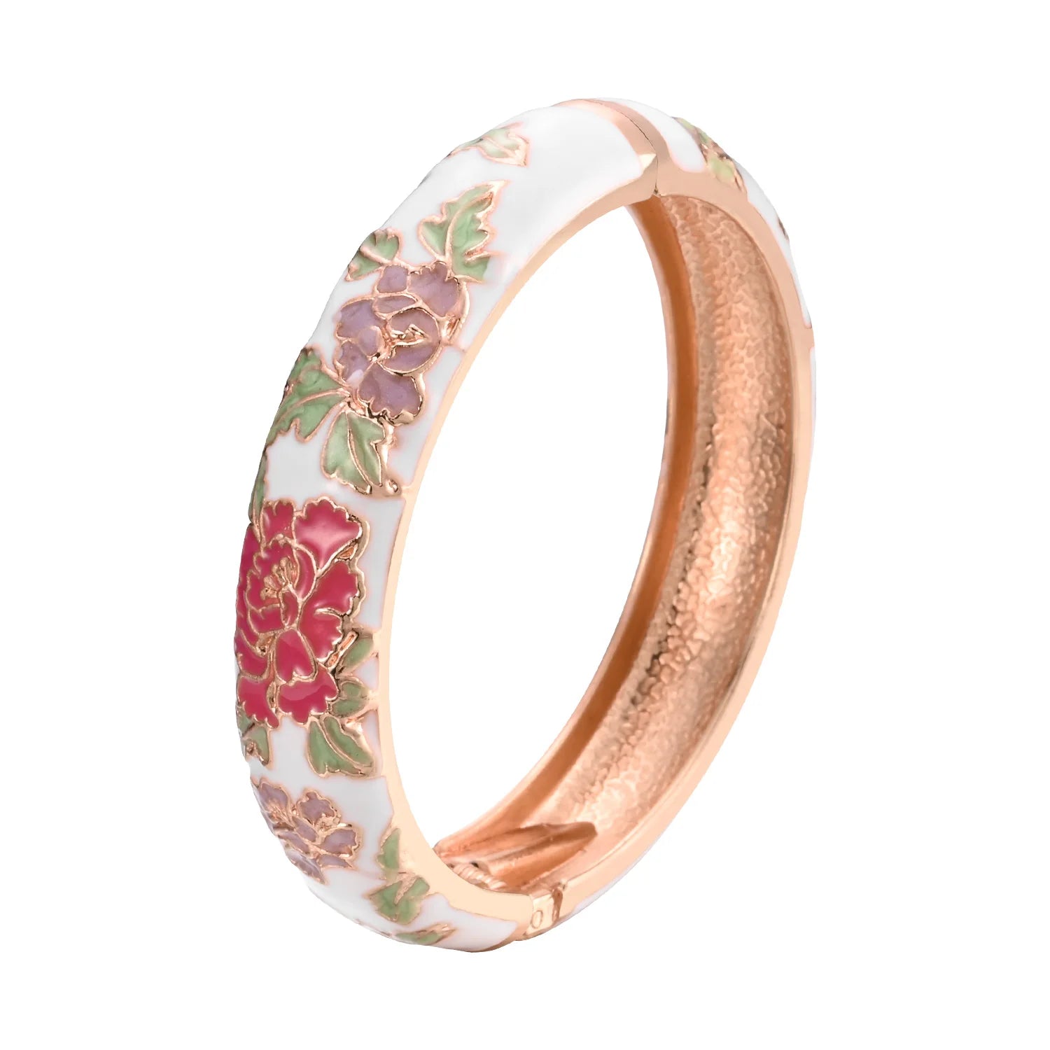 Jaipur Email bracelet jonc floral plaqué or rose