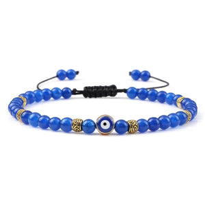 Bracelet Nazar Bleu Azur argenté, perles fines et motif œil bleu | GoHappy France
