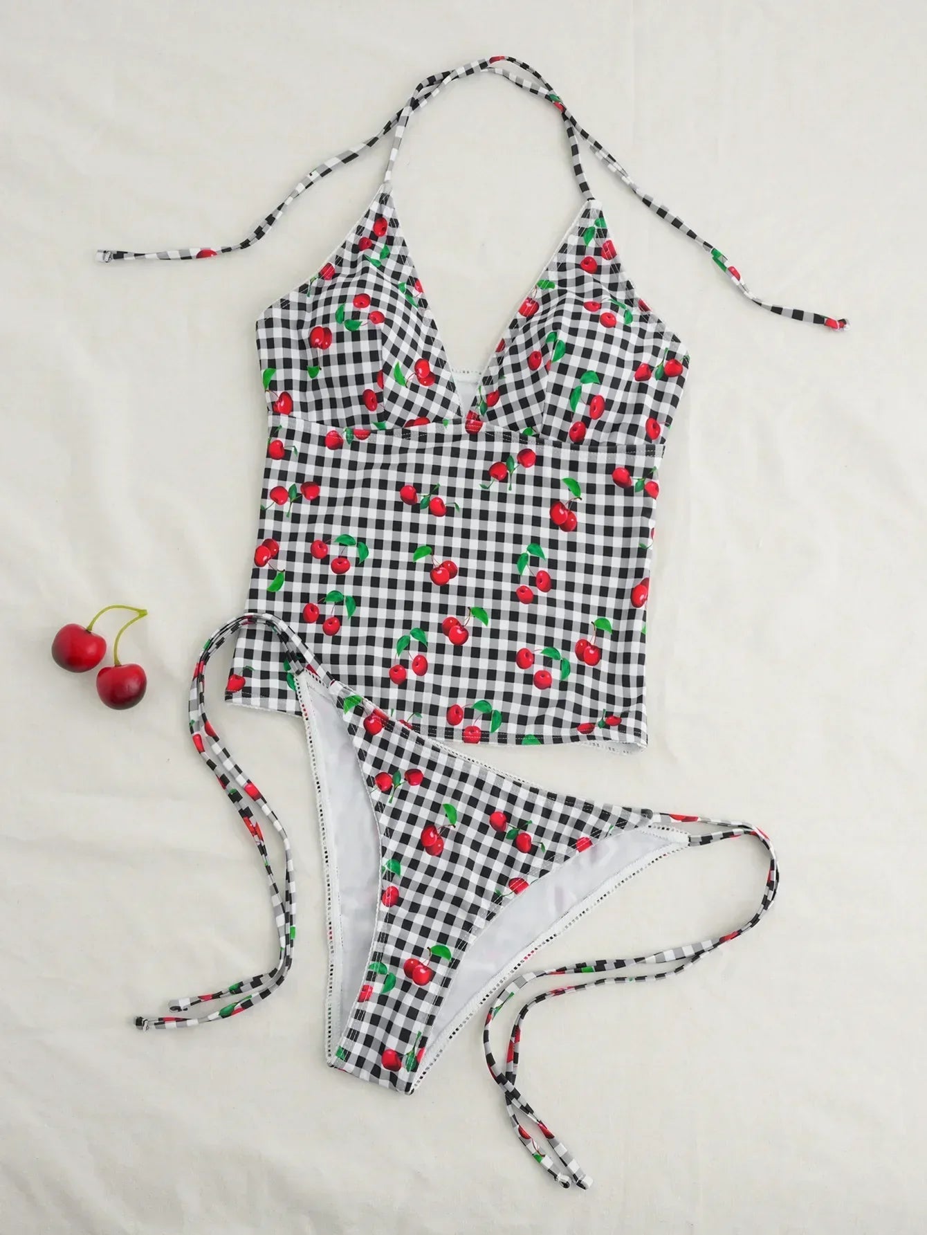 Bikini Cherry Blossom Maillot Deux Pièces Femme Vichy Cerise Brésilien - maillots de bain GoHappy