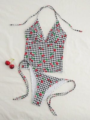 Bikini Cherry Blossom Maillot Deux Pièces Femme Vichy Cerise Brésilien - maillots de bain GoHappy
