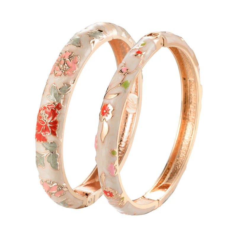 Jaipur Email bracelet jonc floral plaqué or rose