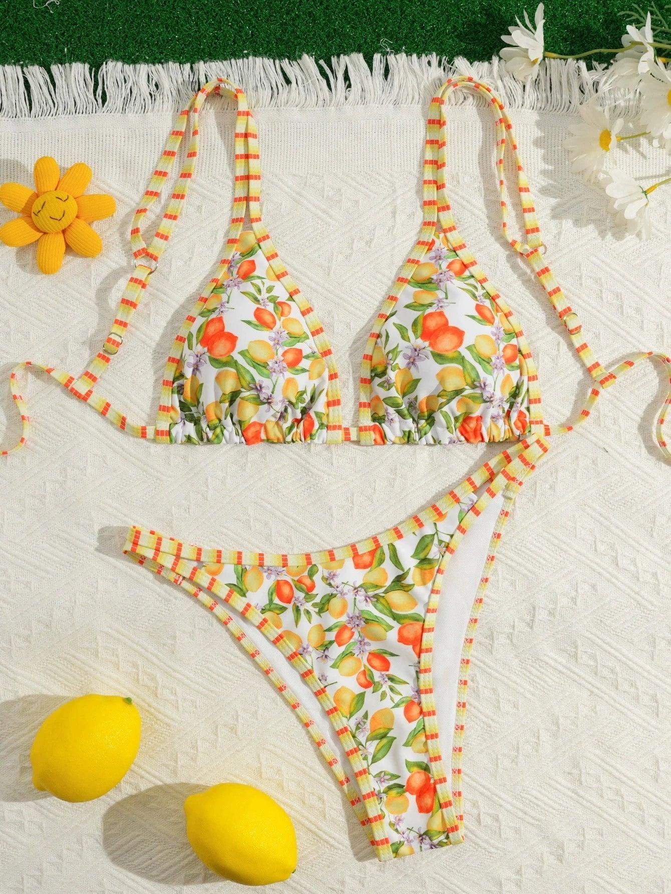 Bikini Fruity Love Triangle Double Bretelles String Imprimé Femme - maillot de bain bikini GoHappy