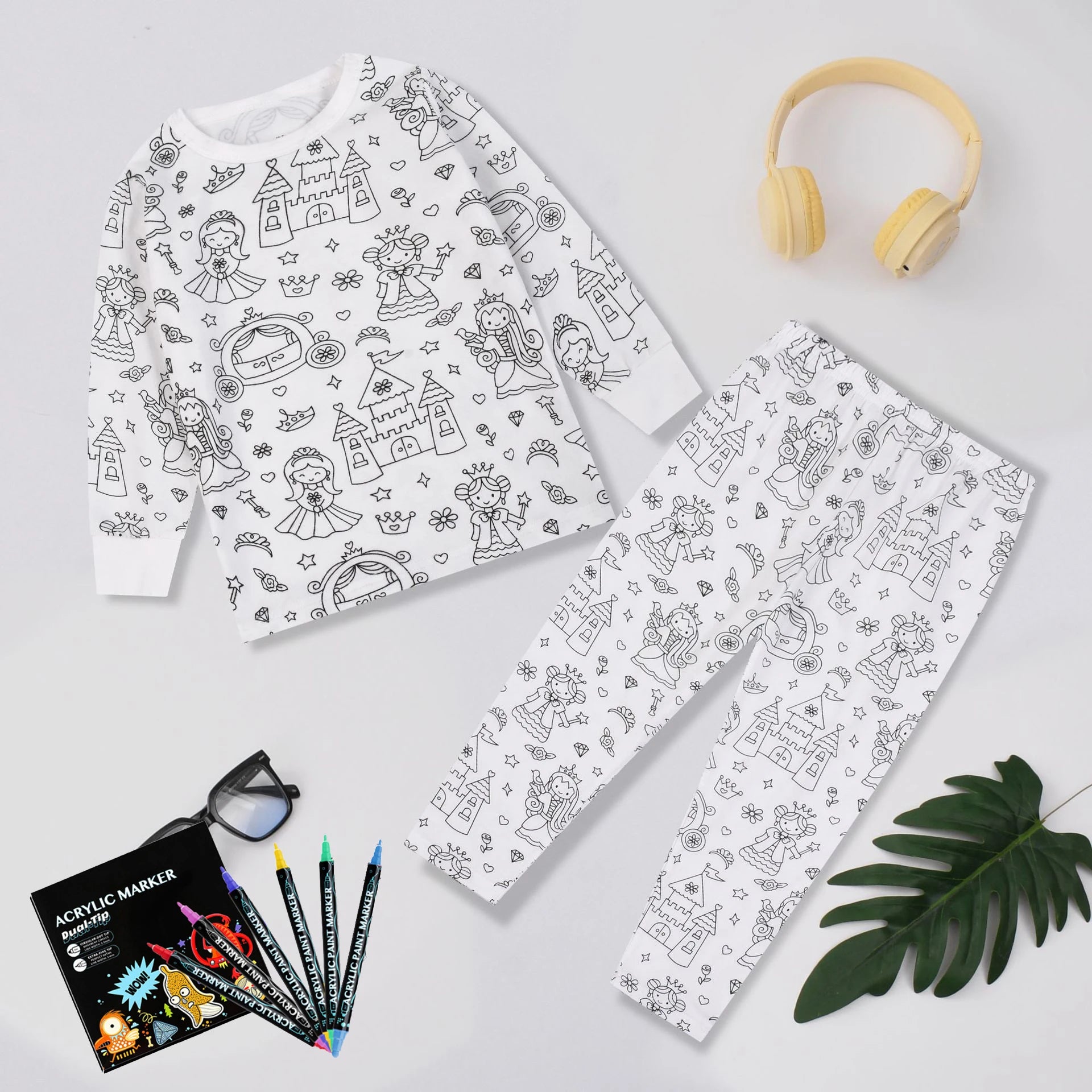 Pyjama Enfant à Colorier Créatif Réutilisable 6 Feutres Inclus