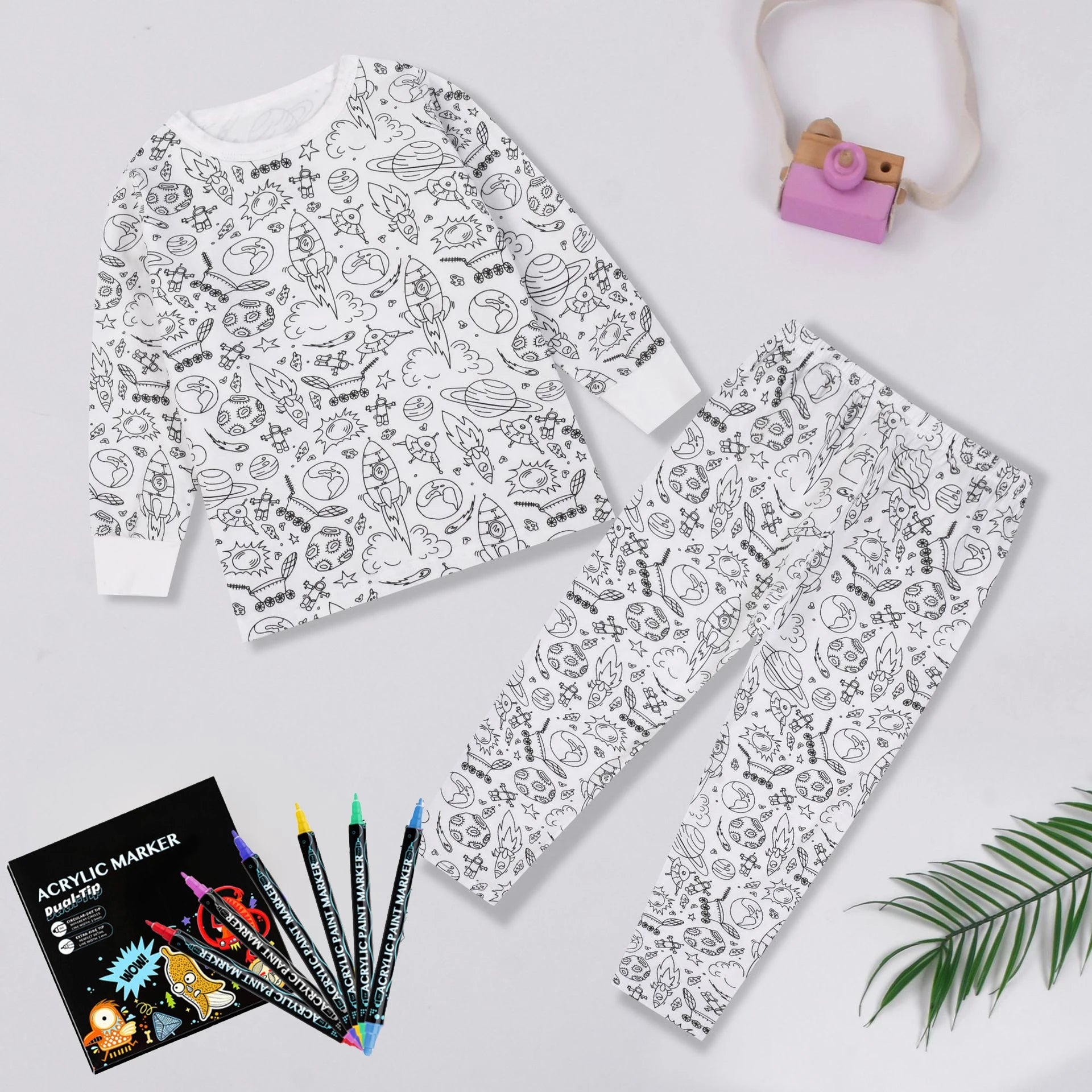 Pyjama Enfant à Colorier Créatif Réutilisable 6 Feutres Inclus