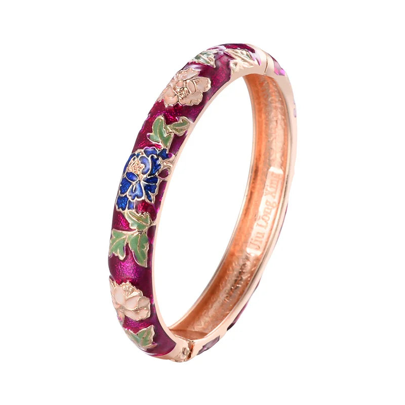 Jaipur Email bracelet jonc floral plaqué or rose