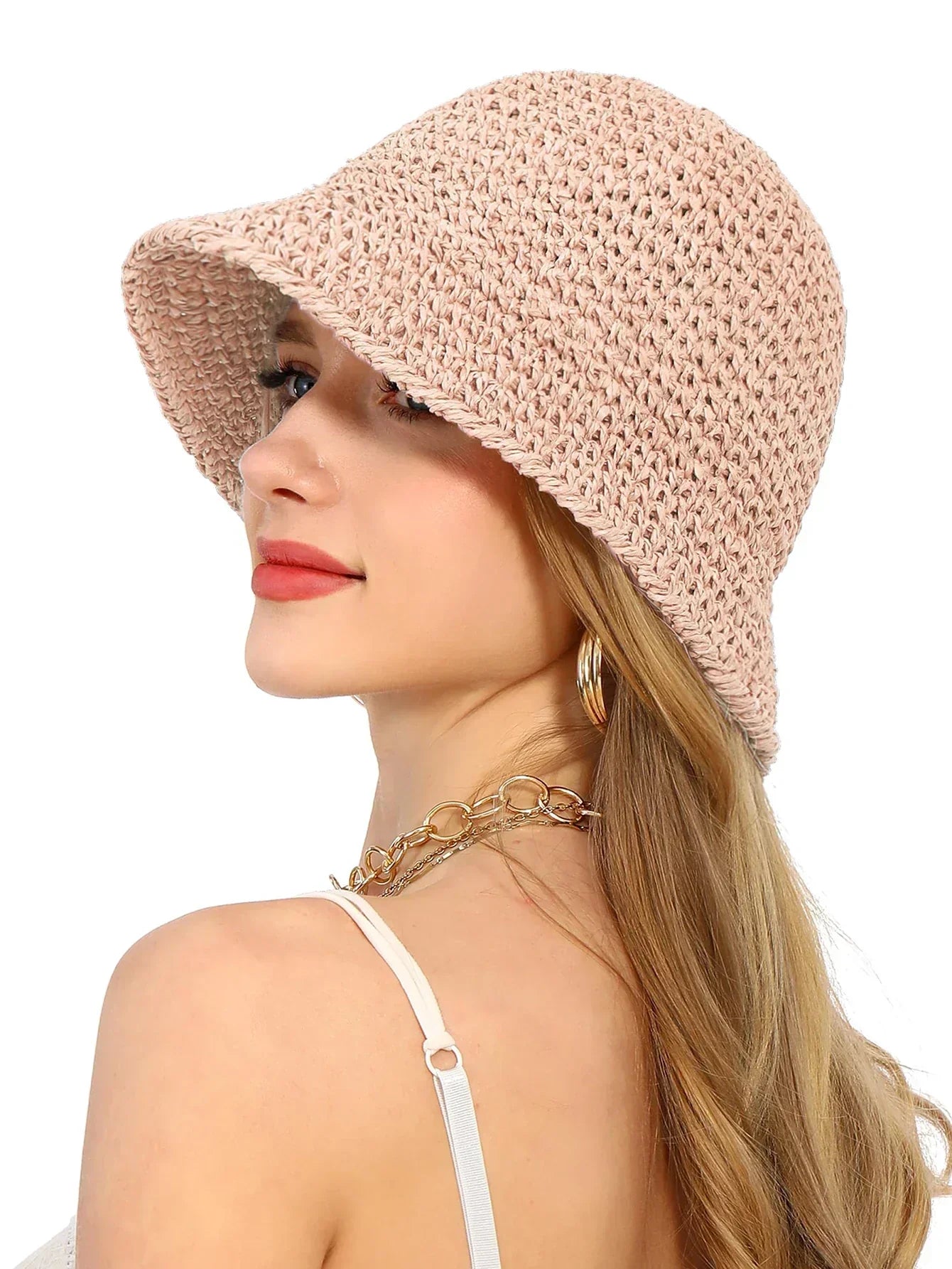 Chapeau Seau Paille Crochet Femme Pliable Protection UV - chapeau de plage GoHappy