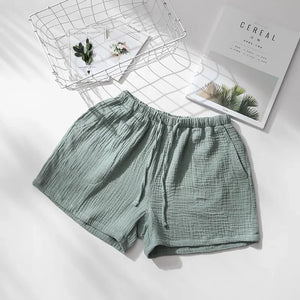 Songe short de pyjama 100 % coton, modèle Femme Vert Sauge, taille élastique