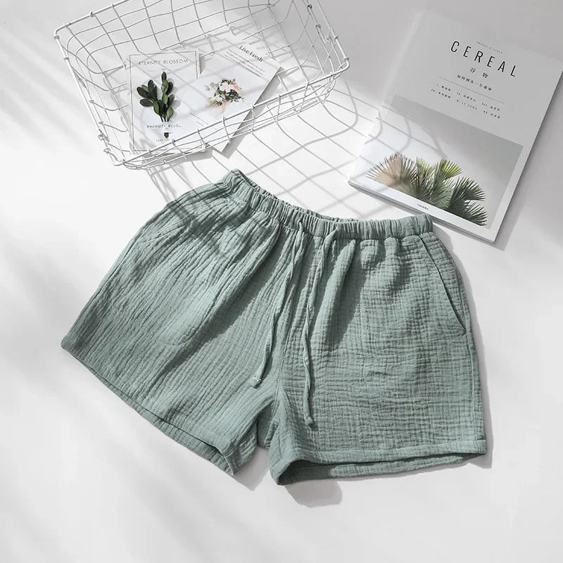 Songe short de pyjama 100 % coton, modèle Femme Vert Sauge, taille élastique