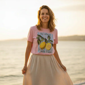 t-shirt femme rose motif citron coton tendance été cadeau original GoHappy France