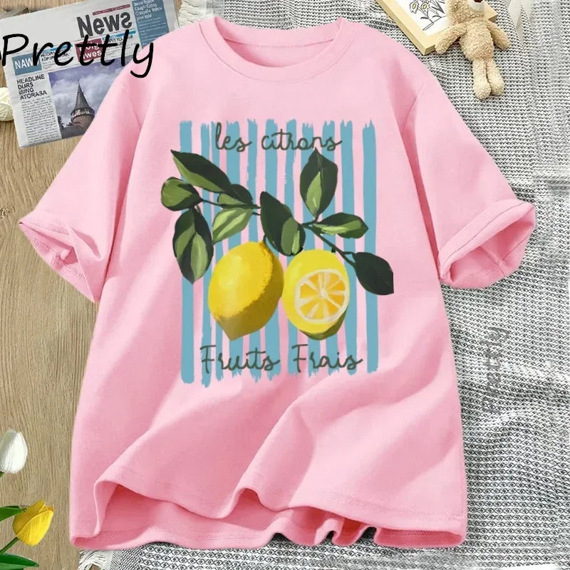 t-shirt femme rose imprimé citron coton été original fruit mode GoHappy France