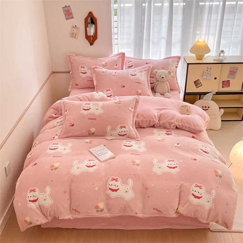 Housse Couette Velours Enfant Motifs Cartoon Douce Chaude 150-220cm
