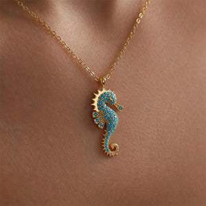 collier hippocampe doré turquoise bijou tendance cadeau femme GoHappy.fr