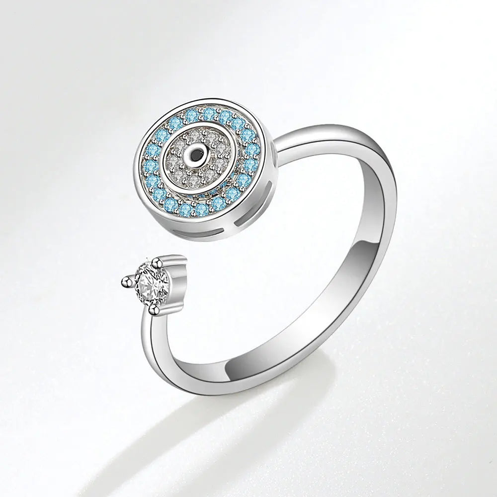 Bagues Spinner Rotatives Fleur Abeille en Cristal Argent Ajustables