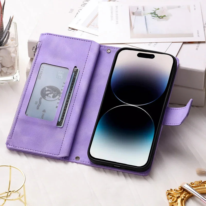 Protection iPhone Mandala Zip Portefeuille Cuir Gaufré Porte-Cartes - Coques pour téléphones portables GoHappy