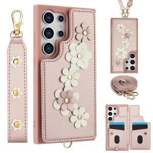 Coque Samsung portefeuille fleurie dragonne bandoulière - coques pour smartphone GoHappy